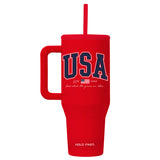 HOLD FAST 40 oz Stainless Steel Mug With Straw USA Red