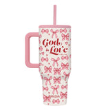 Kerusso 40 oz Stainless Steel Mug With Straw God Is Love Bows
