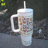 Kerusso 40 oz Stainless Steel Mug With Straw Rise And Shine