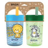 Kerusso 15 oz Silicone Straw Cup Raccoon & Lion (2 Pack)