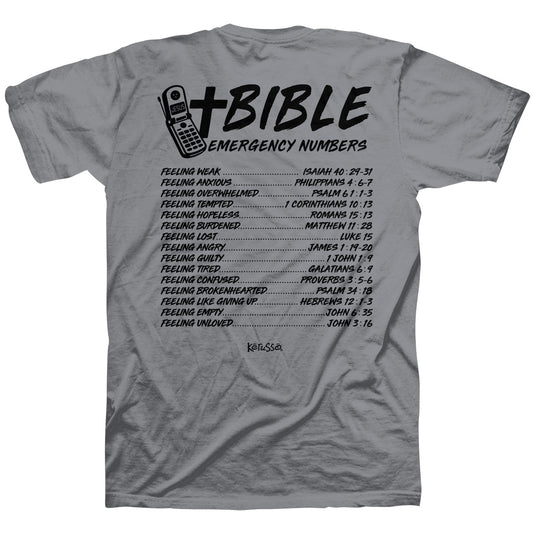 Kerusso Christian T-Shirt Bible Emergency Numbers