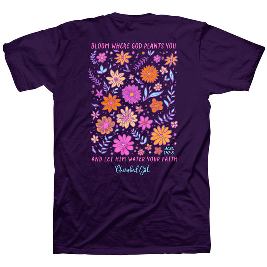 Cherished Girl Womens T-Shirt Bloom Where God Plants