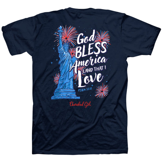 Cherished Girl Womens T-Shirt God Bless America