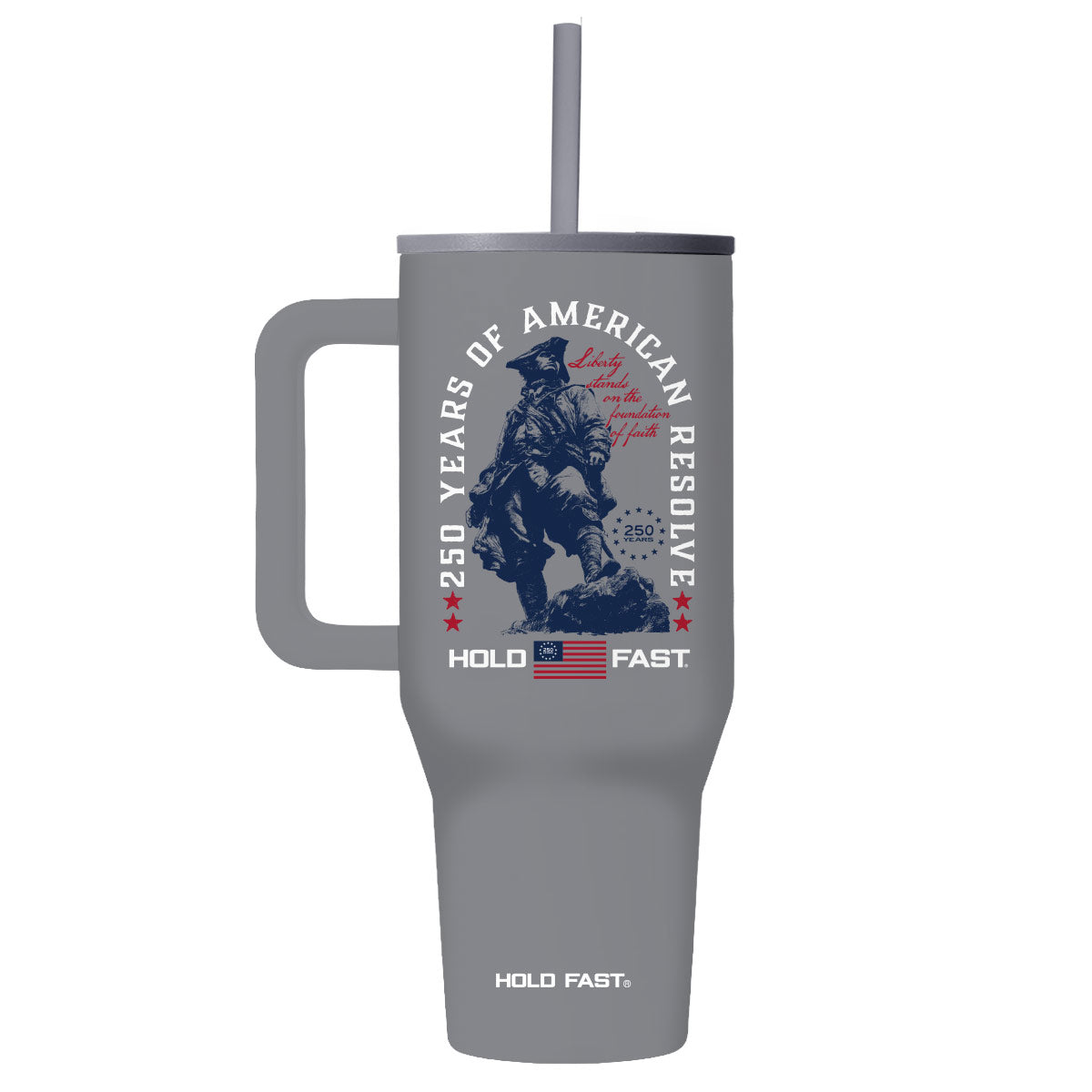 HOLD FAST 40 oz Stainless Steel Mug With Straw Colonial Soldier