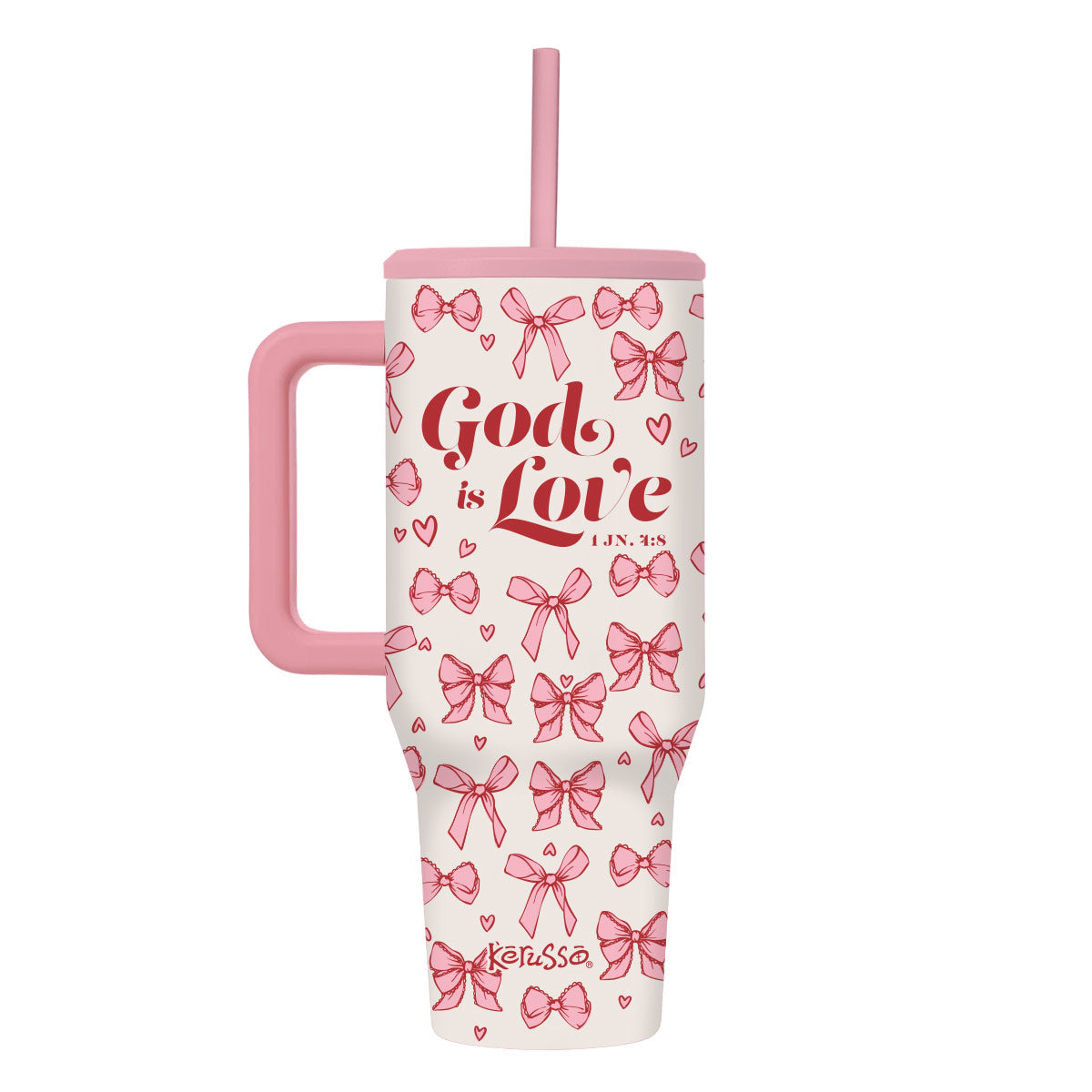 Kerusso 40 oz Stainless Steel Mug With Straw God Is Love Bows