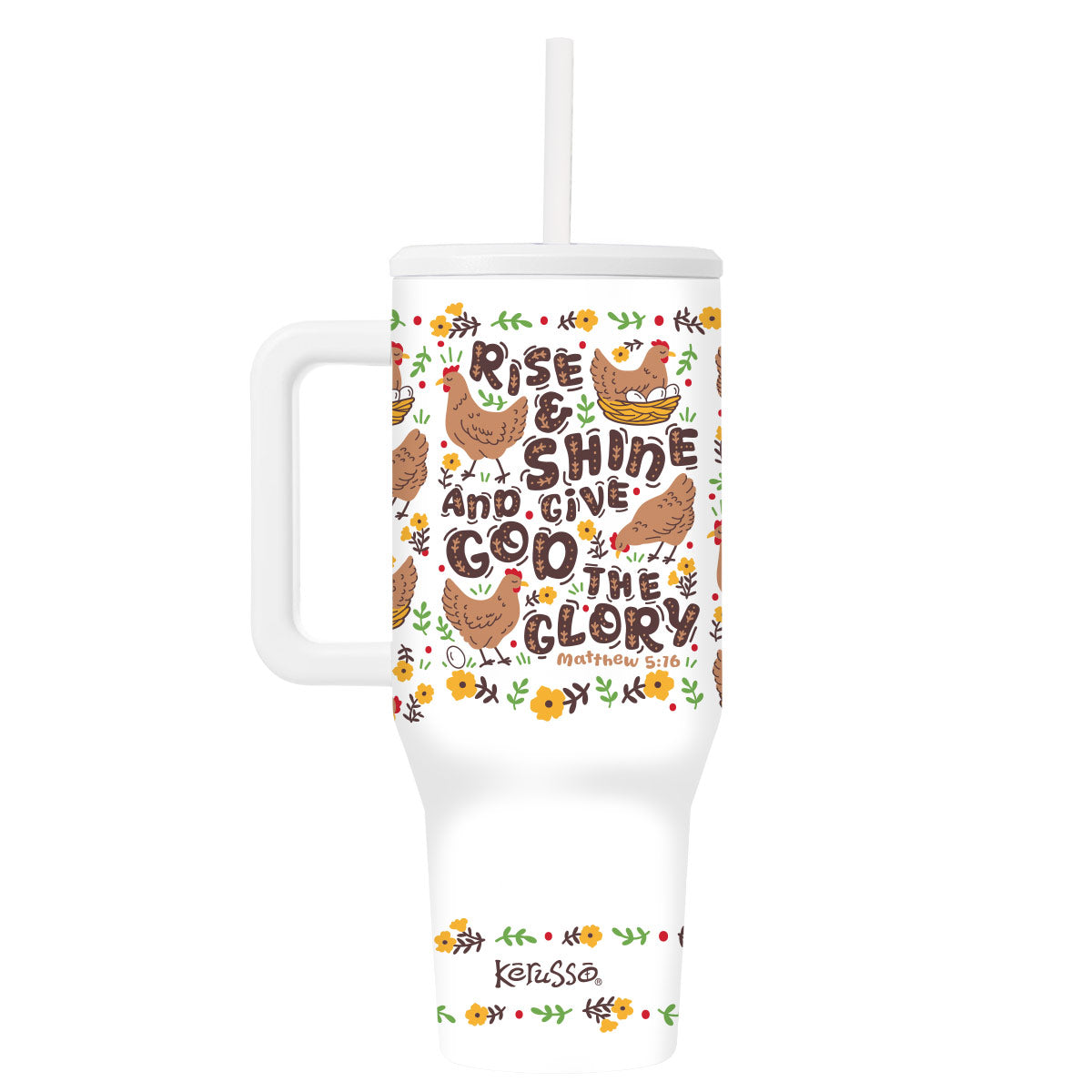 Kerusso 40 oz Stainless Steel Mug With Straw Rise And Shine