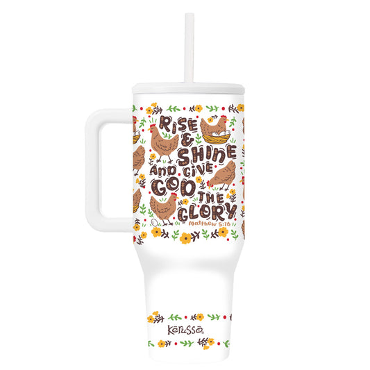 Kerusso 40 oz Stainless Steel Mug With Straw Rise And Shine