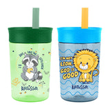 Kerusso 15 oz Silicone Straw Cup Raccoon & Lion (2 Pack)