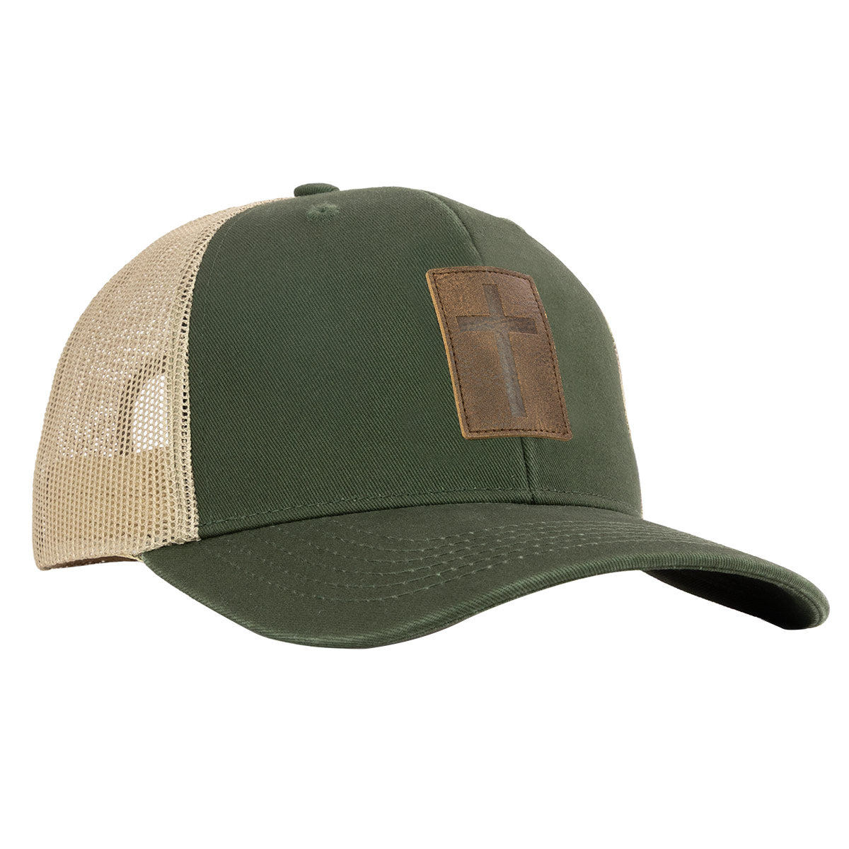 Kerusso Mens Cap Leather Cross Olive